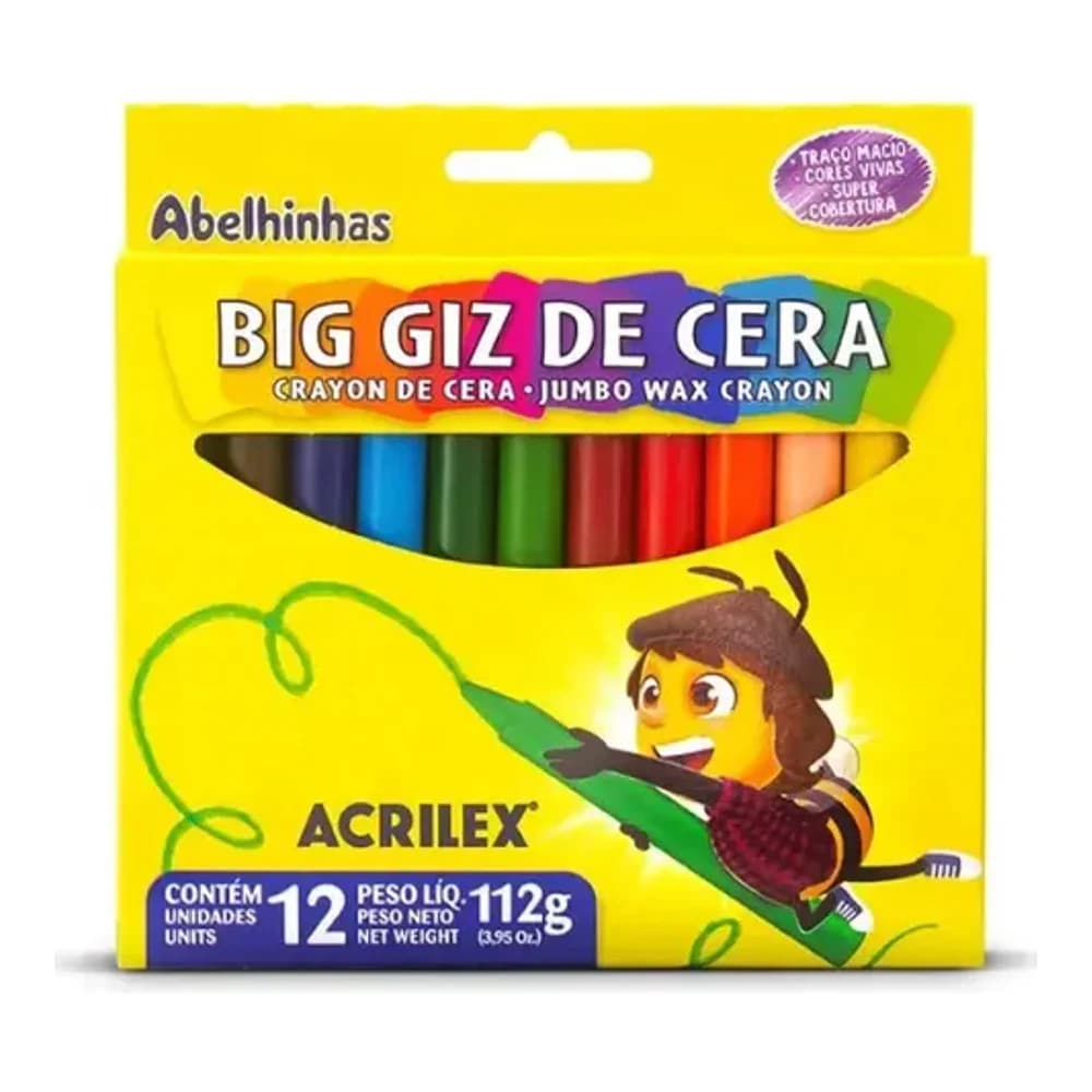 CONJUNTO DE GIZ DE CERA GROSSO 12 CORES ABELINHA