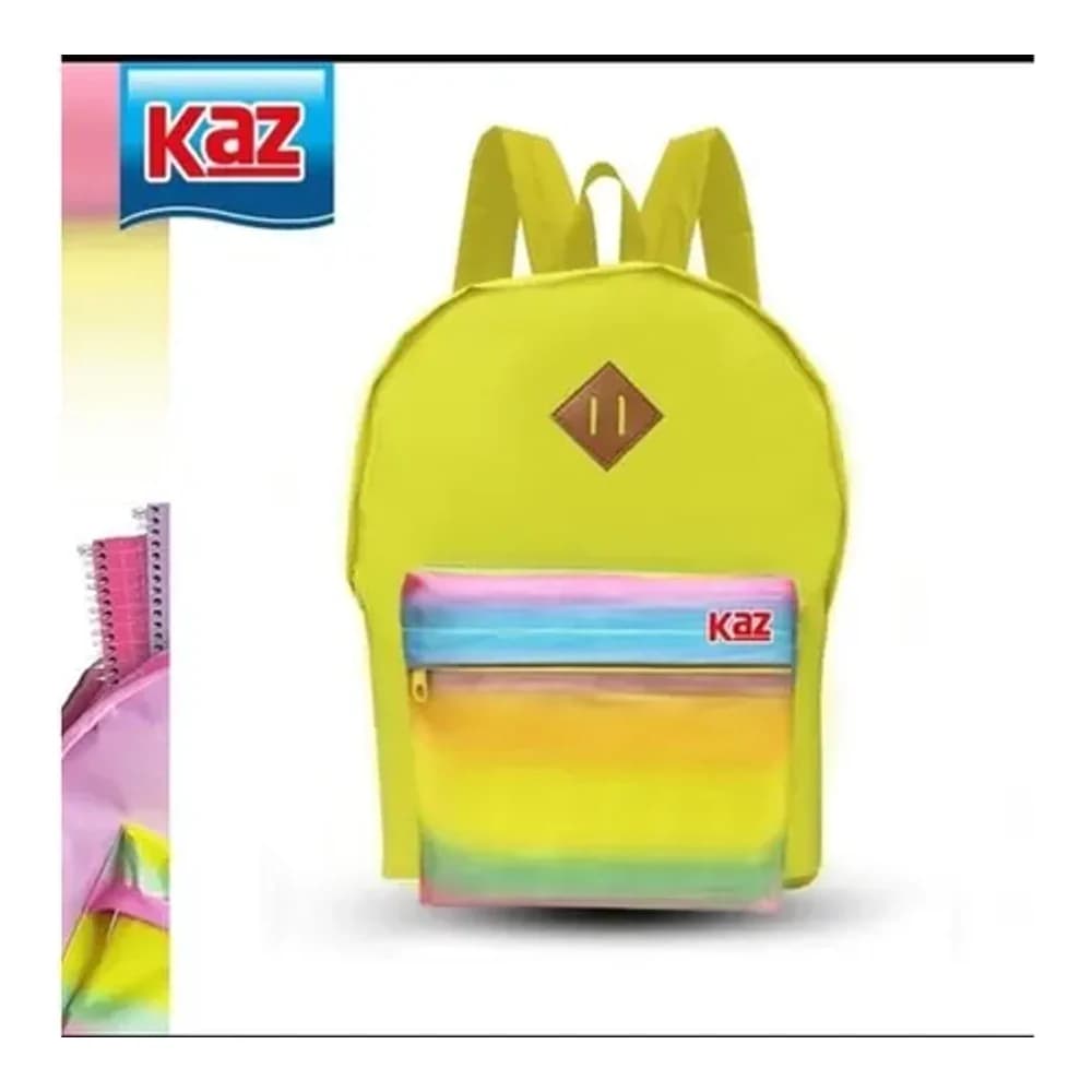 MOCHILA KAZ AMARELA COM ARCOIRIS